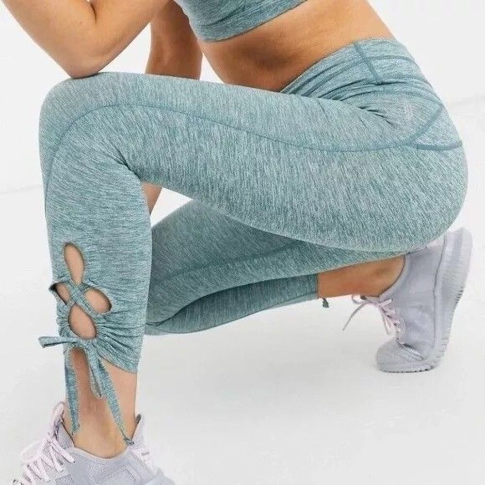 FP Movement Free People Swerve Leggings XS Heather Green Crop Space Dye EUC B30